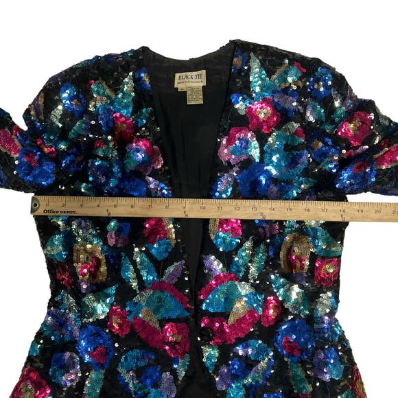 Vtg Black Tie Womens Silk Sequin Beaded Jacket Size M Cropped Colorful 80s - Picture 7 of 8